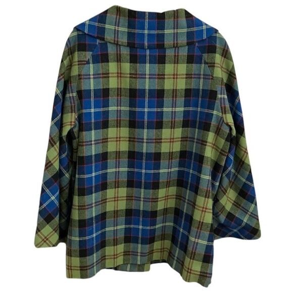 Pendleton Green Plaid 100% Virgin Wool Jacket/Blazer Modern Bell Sleeves 14 - Picture 3 of 6